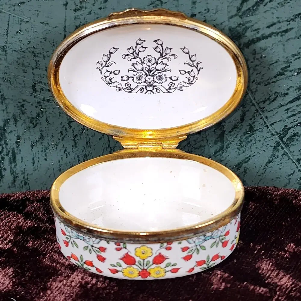 Halcyon Days Enamel Trinket Box With Our Love Vintage Floral